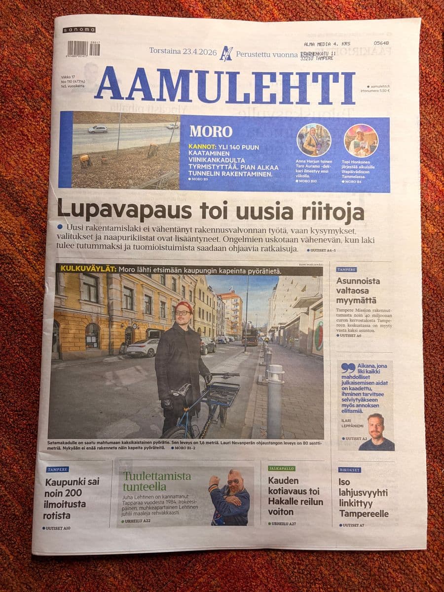 Lehtileike mediaosumasta “Moro mittasi pyöräkaistojen leveydet”, kuva 1/2